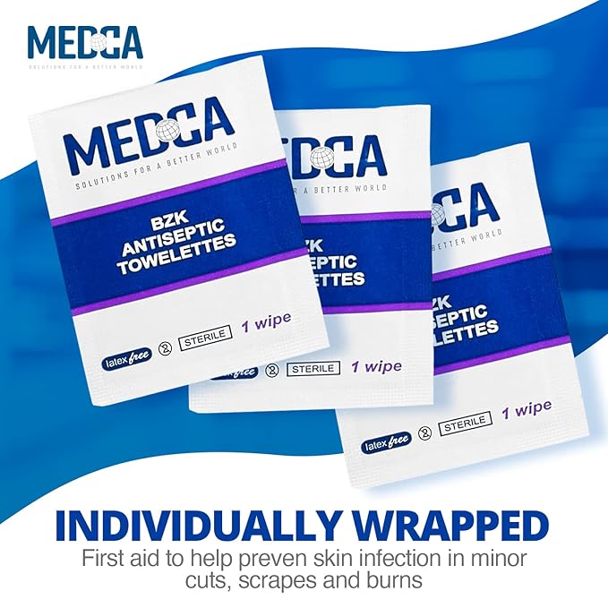 Hand Wipes – (Pack of 300) Benzalkonium Chloride Swabs Individual BZK Single-Use Packets by MEDca