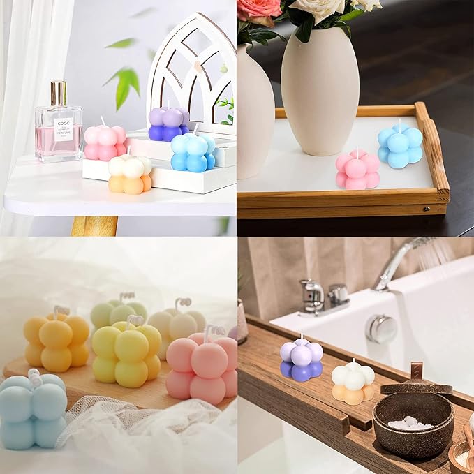 Konrisa 3D Bubble Candle Molds, 15 Cavity Cube Silicone Molds for Candles Making Soy Wax, Bubble Cake Molds for Baking Chocolate Dessert Cheesecake Mousse Cake Jelly Pudding