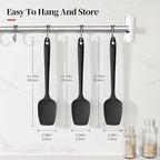 600ºF Heat Resistant Spatulas, High Heat Food Safe Semless Kitchen Silicone Spoon Spoonula Scraper Set for Cooking Baking Mixing Scraping Stirring Nonstick Cookware Pan Bowl (3Pcs,Black)
