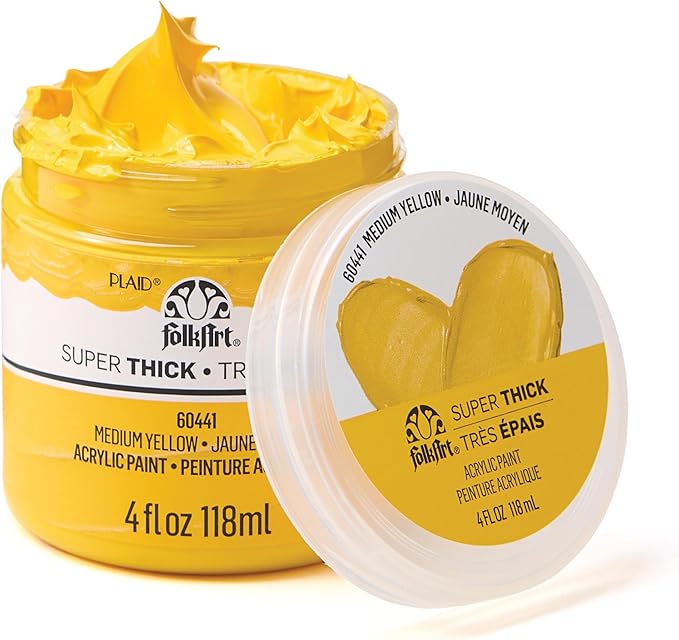 FolkArt Super Thick Acrylic Paint with a Textured Finish, Medium Yellow, 4 oz