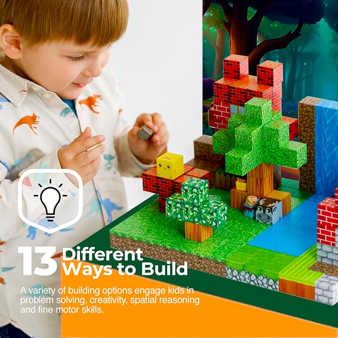 Magnetic Blocks Cubes 128PCS - STEM Cube Building Blocks & Magnet Cubes, Fidget, Montessori for Kids Ages 3-5 & 5-7 & 8-12, Magnetic Kit Cubes, Construction Magnet Toys Blocks Birthday Gifts
