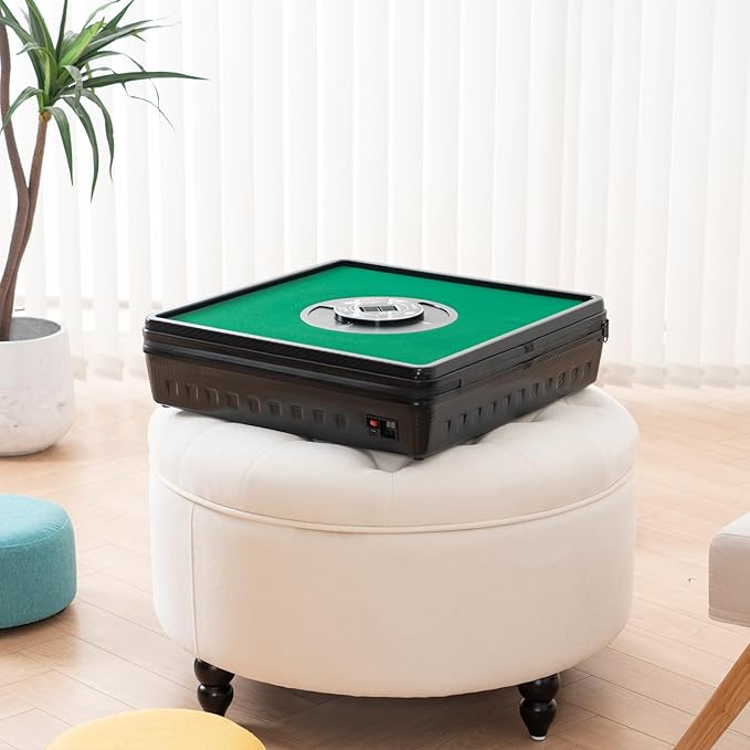 Portable Automatic Mahjong Table, Hand-held Mini-Mahjong, Automatic Mahjong, Foldable Mahjong Table w/American&Chinese -Style Magnetic Tiles, for Outdoor & Home Fun (Black)