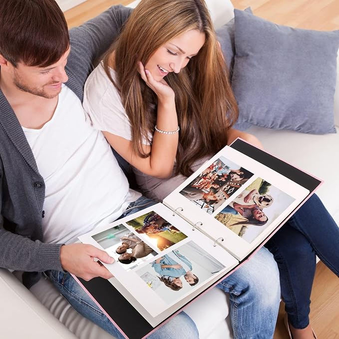 Zesthouse Photo Album Self Adhesive with Picture Display Window, 3-Ring Scrapbook Albums 60 Pages Holds 8x10 5x7 4x6 Photos, DIY Photo Book Ideal Gift for Family Wedding Baby