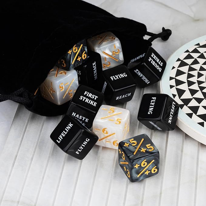 48 PCS MTG Dice Counters Bulk Black Ability Keywords Counter Marble Life Buff Tokens Dice Compatible with Magic The Gathering Cards Game Accessories