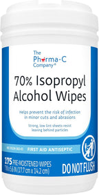 The Pharma-C Company - 70% Isopropyl Alcohol Wipes - Bulk Large Durable IPA Wipes. First-Aid Antiseptic Wound Cleaner with Moisture Lock Lid. (Case of 6 Canisters)