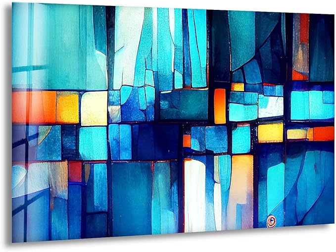 My Photostation.com 20Wx14H'' Blue Vibrant Stained Glass Wall ArtTempered Glass Printing Wall Decor Large Wall Art Wall Hangings