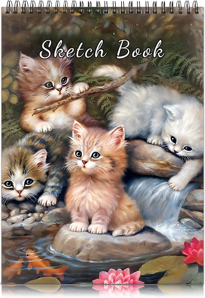 Cabreche Cute Sketchbook Top Spiral Bound Sketch Pad, 9 x 12 inch,100GSM Thick Paper,50 Sheets 100 Pages,Art Sketch Book Artistic Aesthetic Writing Drawing Paper for Girls Women Artists Beginners-Cat