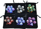 SmartDealsPro 6 x 7 Sets (42 pcs) Glitter Polyhedral Dice Sets with Pouches for DND RPG MTG Dungeon and Dragons Table Board Roll Playing Games D4 D8 D10 D12 D20 (Color 2)