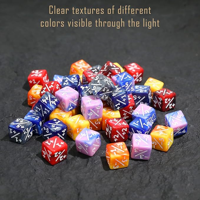 110PCS MTG Keywords Tokens & 12mm Dice Counter for Magic The Gatering, Bulk Ability Tokens MTG Life Counters D20 Loyalty 6 Sided Dice, Compatible with TCG CCG Magic Card Gaming Accessories