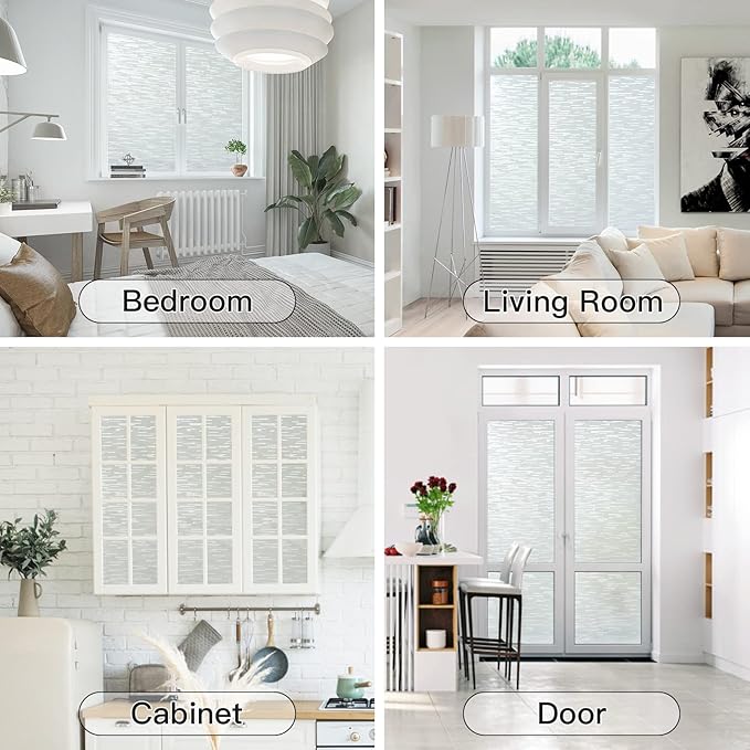 Haton Window Privacy Film, Frosted Glass Static Cling Sun Heat Blocking Window Clings, Frosting Opaque Coverings, Vinyl Removable Stickers Tint for Home Door Office, Non Adhesive 11.8" x 78.7"