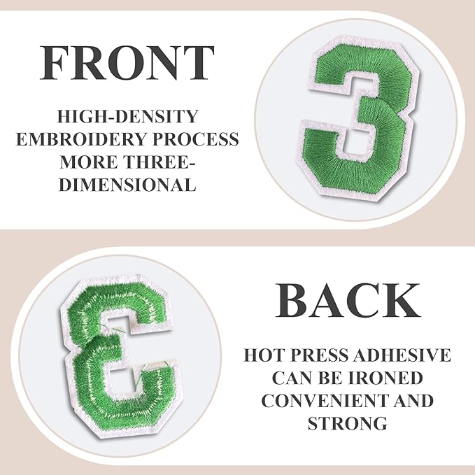 Number Iron On Patches, Numbers 0-9 Embroidery Applique Patch, DIY Decorative Heat Press Patches for Clothing Jeans Jackets Backpacks Hats (Green 50 Pcs)