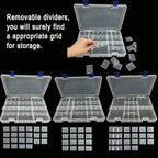 Qualsen Plastic Organizer Storage Box with Adjustable Dividers, Fishing Tackle Box and Bead Organizer Box for Jewelry, Beads, Earrings, Tools, Fishing Hooks, and Small Accessories（34 Grid x 4）