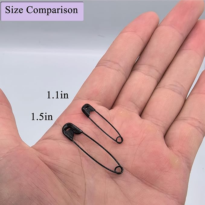 600PCS Safety Pins, 1.5 inch Small Safety Pins, Rust-Resistant Nickel Plated Steel, Sharp Edge Safety Pin for Clothes, Sewing, 38mm Decorative Safety Pins Assorted (Black)