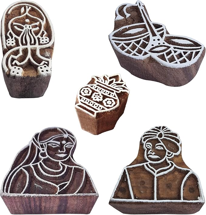 Royal Kraft Wedding Wooden Printing Stamps (Set of 5) - DIY Henna Fabric Textile Paper Clay Pottery Blocks Htag2203