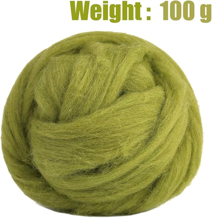 3.53oz Wool Roving Yarn, Wool Felting Supplies, Pure Wools, Chunky Yarn, Spinning Wool Roving for Needle Felting Wet Felting DIY Hand Spinning (Grass Green)