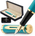 Wordsworth & Black Fountain Pen Set, 18K Gilded Medium Nib, Includes 24 Pack Ink Cartridges, Ink Refill Converter & Gift Box, Gold Finish, Calligraphy, [Turquoise Gold], Perfect for Men & Women