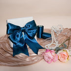 LaRibbons Navy Satin Ribbon 3 Inch 10 Yards Double Faced Luxury Navy Silk Ribbon for Gift Wrapping Flower Bouquets Bow Christmas Wedding Party Decoration