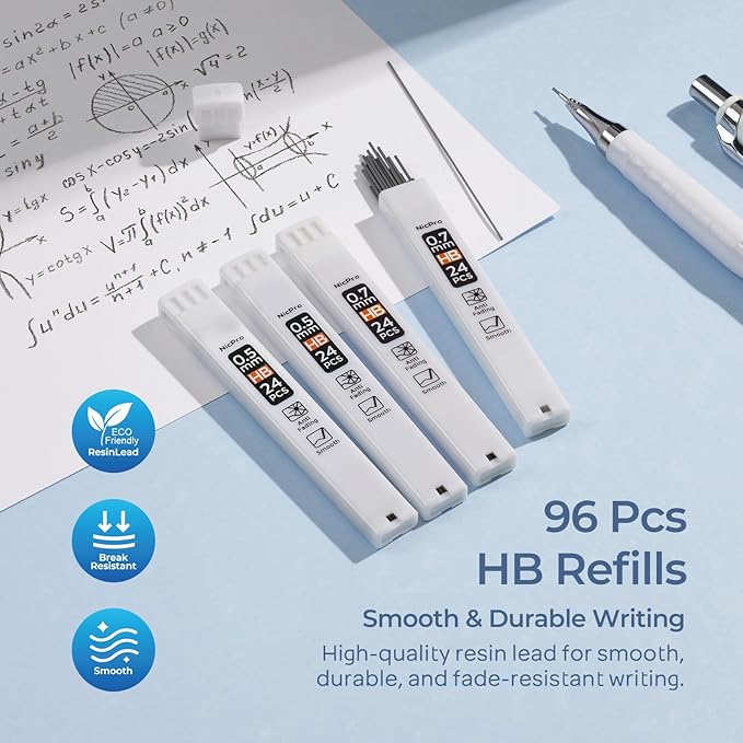 Nicpro Cute Mechanical Pencil Set, 4PCS 0.5 & 0.7 mm Pastel Drafting Pencils with 4 Tube HB Lead Refills, 4B Erasers, Rotary Retractable Eraser, Eraser Refill for Writing Sketching School Supplies