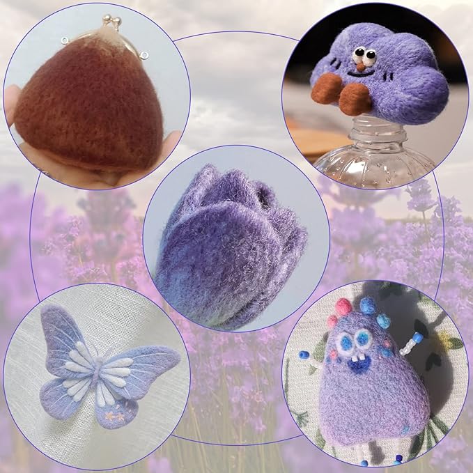 WONVOC Needle Felting Wool 80g, Wool Roving, 8 Colors, Bulk, for DIY Crafts & Felting, 10g/Color, Grey
