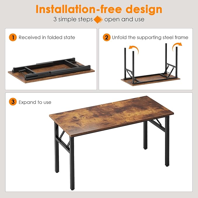 Need 47 inches Computer Desk Office Desk Folding Table with BIFMA Certification Computer Table Workstation, Rustic Brown AC5FB-120