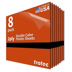 Trotec TroLase | 12"x12"x1/16", 8 Pcs | Orange/Black | 2 Ply | Modified Acrylic | Laser Engraving Double Color Plastic Sheet | Engraving Blanks for Laser, Saw, Guillotine | Made in USA