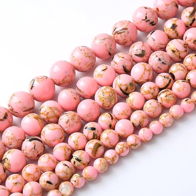 90PCS 4MM Natural Pink Shell Turquoise Beads for Jewelry Making with Mother-of-Pearl Round Loose Beads DIY Bracelet Accessories 15" (4mm, Pink Shell Turquoises)