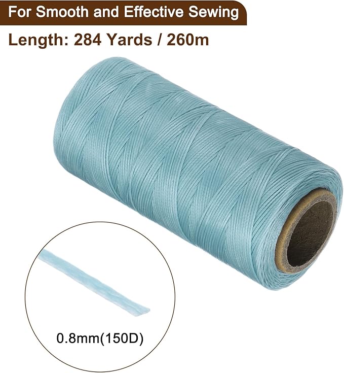uxcell Leather Sewing Waxed Thread, 284 Yards / 260m 0.8mm 150D Flat Polyester All-Purpose Threads for Leather Crafts, Bookbinding, Slate Blue
