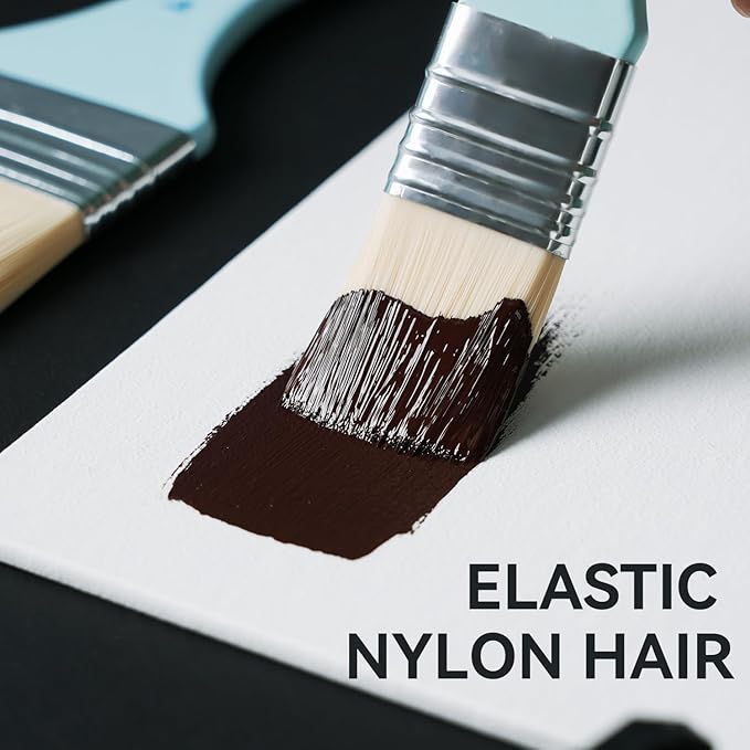 PHOENIX Flat Paint Brush Set - 3 Sizes Nylon Large Paint Brushes for Acrylic Painting, Gouache, Wood Furniture, Gesso, Varnishes & Wall