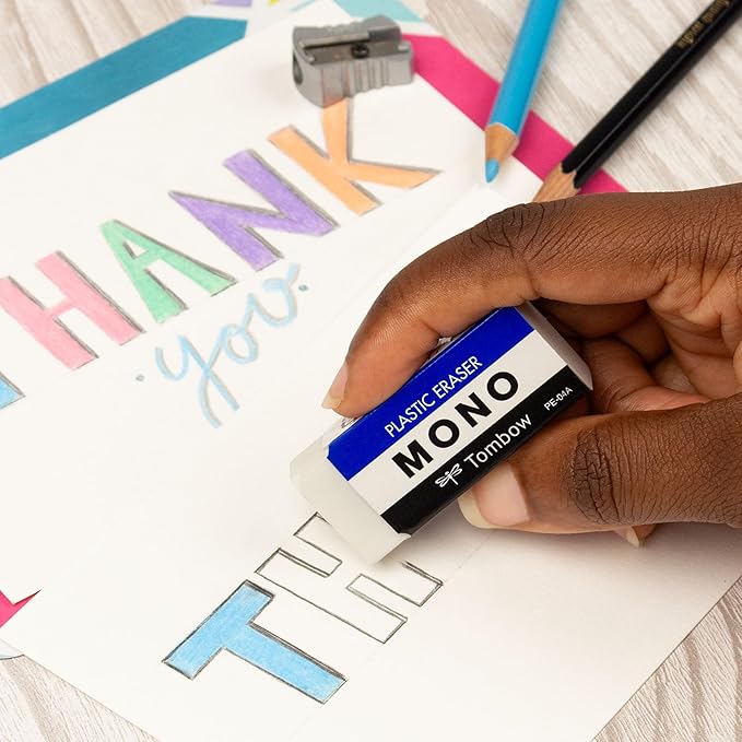 Tombow 57324 MONO Eraser, White, Medium, 3-Pack. Cleanly Removes Marks Without Damaging Paper