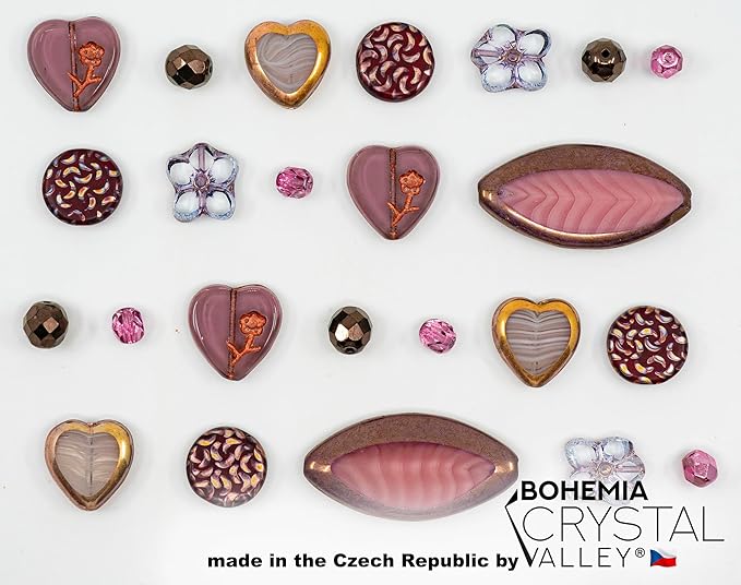 45+ pcs (2.1oz=60g) of Focal Glass Bead Mix with Table-Cut Flower and Butterfly Beads, PG Pink Purple