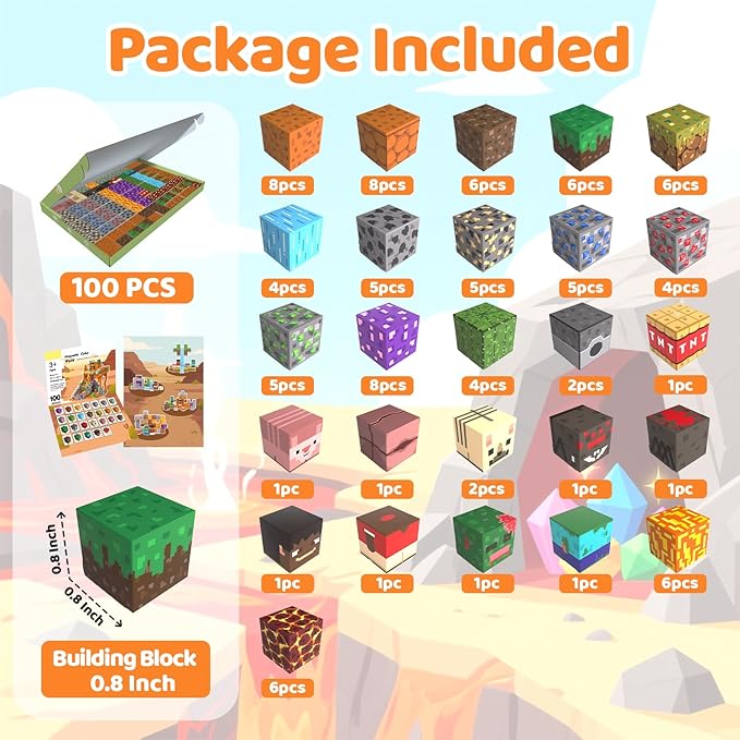 Magnetic Blocks, 100PCS Magnetic Building Blocks, Stacking Magnets for Kids, Sensory Toy for STEM Constructions Magnet Blocks for Boys Girls Age 3+, Christmas Birthday Gifts
