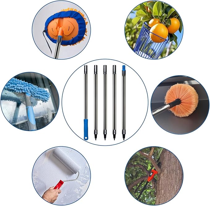 6.5 Ft Extension Pole + Joint Angle Adaptor, Paint Roller Stainless-Steel Threaded Splicing Extension Poles for Hand Drywall Sander Wall Cleaning and Polishing Paint Roller Brushes (6.5 Feet)