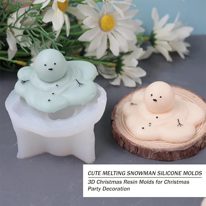 Silicone Molds Candle Cute Melting Snowman Resin Candle Molds for Christmas Party Decoration Candle Form Epoxy Plaster Mould (2.6 in)