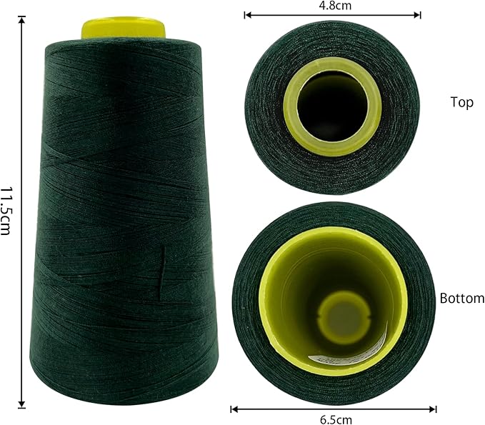 Tortoise 4 Cones of 3000 Yards Each Spool Thread for All Purpose, Serger, Overlock, Quilting, Sewing Machine - 40S/2 Dark Green 100% Polyester