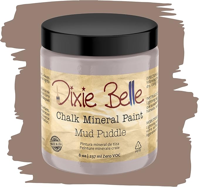 Dixie Belle Paint Company Chalk Finish Furniture Paint - Mud Puddle (8oz) - Matte Rich Taupe Chic Chalk Mineral DIY Furniture Paint