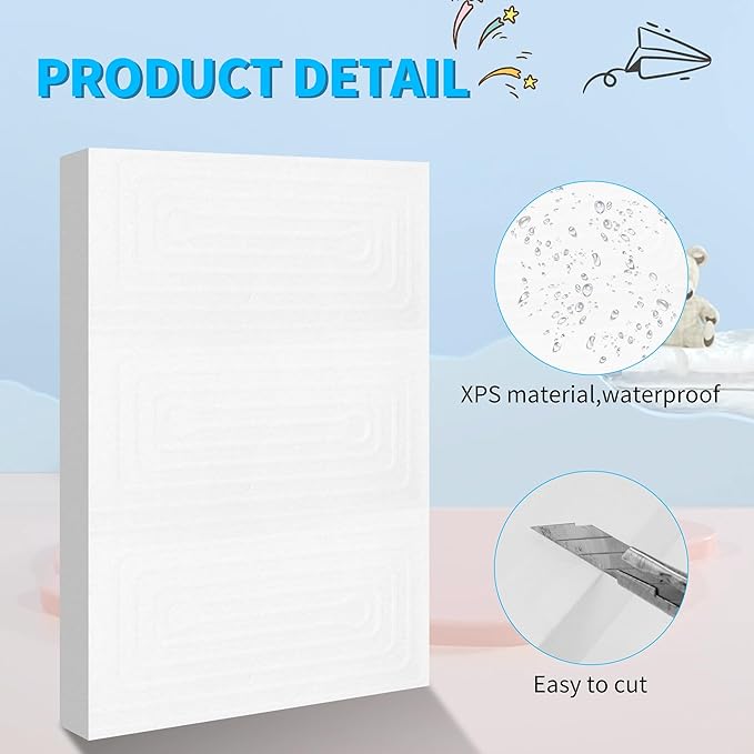 LuckyFoam White 4 Pack 12x7.5x1 inch Foam Sheets 1 Inch Thick Polystyrene Rectangles XPS Foam Board Craft for Insulating DIY Modeling Art Supplies