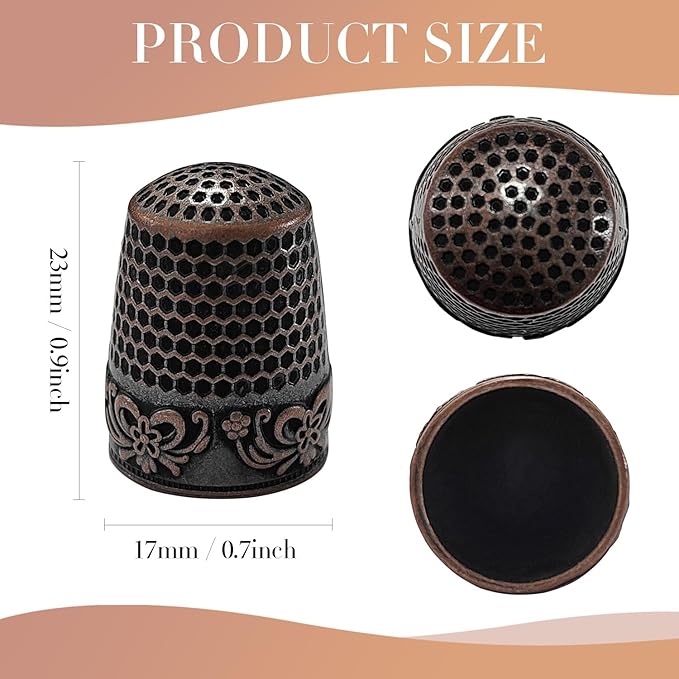 FR 4Pcs Sewing Thimbles, Metal Thimbles for Hand Sewing Finger Protector Knitting Needlework DIY Tools Red Copper