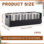 2 Set Wooden CD Storage Box Holder Shelf Cassette Tape Display Racks with Carrying Handles, Organizer Shelf for Movie Cases, DVDs, Each Set Can Store up to 36 Pcs CDs (Black)
