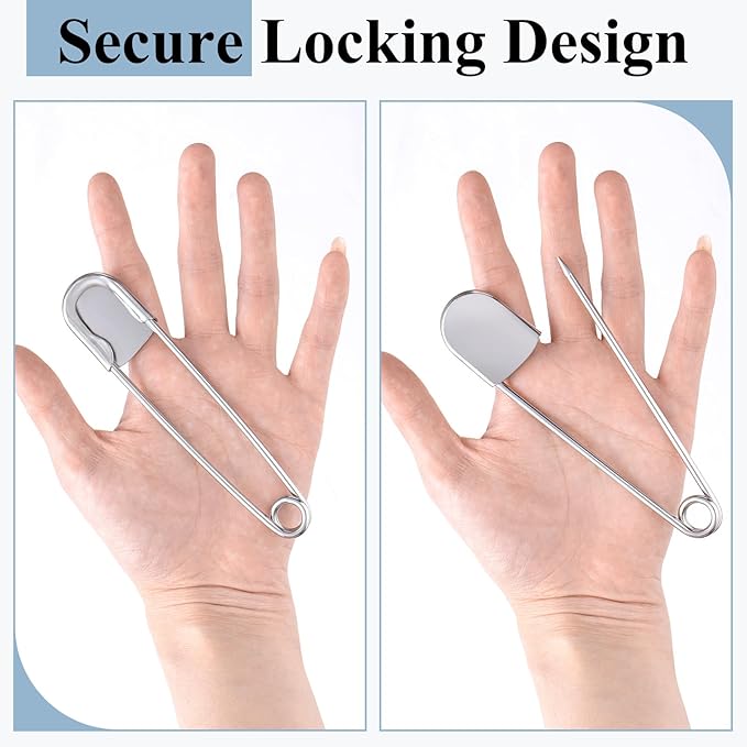 Juexica 5 Pcs 5 Inch Jumbo Stainless Steel Safety Pins Large Heavy Duty Huge Strong Laundry Pins for Upholstery Sewing Quilting Key Rings Craft Outdoor (Silver)