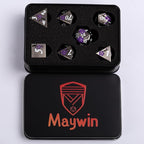 Black Metal DND Dice Set with Gift Case for Dungeons and Dragon, 7 PCS Solid Metal Dice for Tabletop Game(Antique Nickel-Purple)