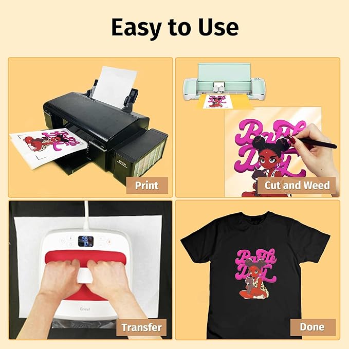 TransOurDream Tru-PHTV Printable Heat Transfer Vinyl for T Shirts (20 Sheets, 8.5x11) Full-Color Iron on Vinyl for Inkjet Printer Easy to Cut & Weed DIY Design