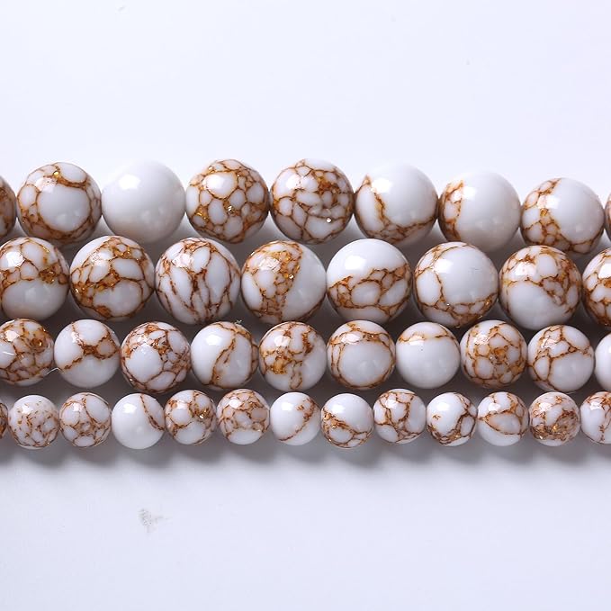 90pcs 4mm White Howlite Spun Gold Stone Beads for Jewelry Making Natural Stone Energy Healing Beads DIY Bracelet Necklace 15" (4mm, White Howlite Spun Gold Stone)