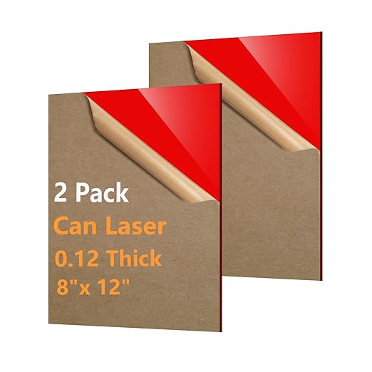 2 Pcs Red Acrylic Sheets for Laser Cutting Thick 3mm 8x12x1/8In Red Acrylic Sheet with Protective Paper for Handcrafts Signs