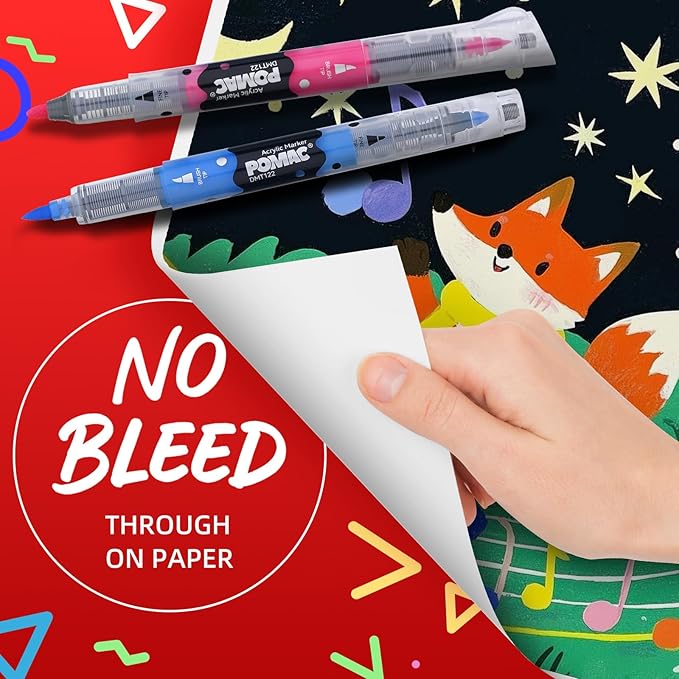 POMAC Dual Tip Acrylic Paint Markers Pens 48 Assorted Colors, Direct Liquid Acrylic Marker with Brush & Fine Tip, Water-Based Paint Marker for Fabric, Canvas, Rock, Glass, Wood, Crafts, Art Supplies