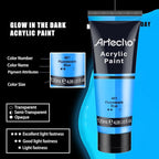 Artecho Glow in the Dark Paint, Neon Yellow Paint (120ml / 4.05oz) Tubes, Art Craft Paints for Canvas, Rock, Stone, Wood, Fabric, Art Supplies