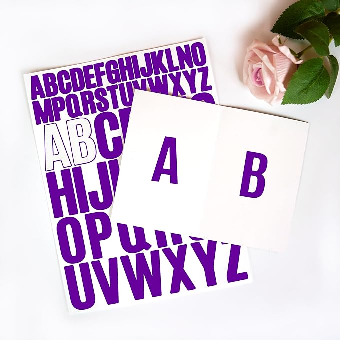 Bemeol Letter Stickers 1560 Pieces 30 Sheets Stick on Vinyl Letters Capital Alphabet Sticker Letter for Craft Bulletin Boards Classroom Home Business Decor(Purple,1 Inch,2 Inch)