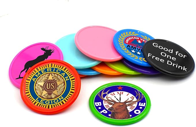 500 Personalized Plastic Chips, Custom Poker Chip, Print Your Logo Image or Text, Good for Golf Ball Markers, Challenge Coins, Business Cards, Drink Tokens