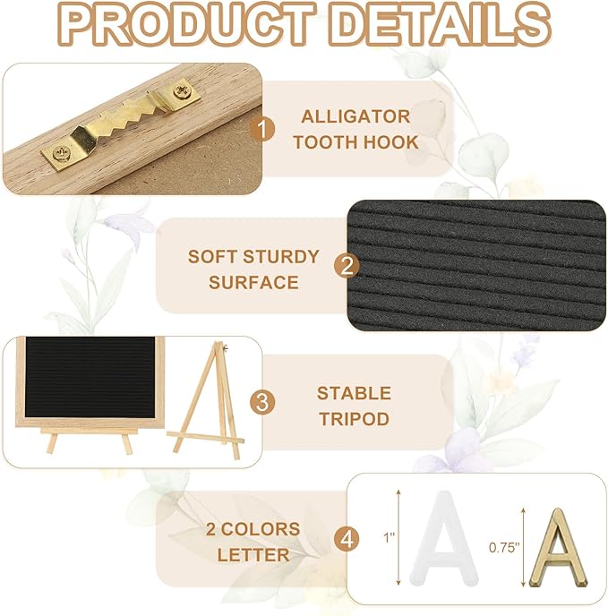 PATIKIL Felt Letter Board, 12x16Inches Black Wooden Changeable Message Board with Storage Bag Stand for Kitchen Menu Farmhouse Decor Notes, White Bronze Letter