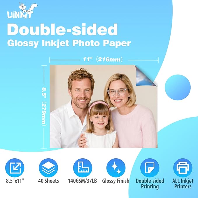 Uinkit Brochure Paper Glossy Double Sided 8.5x11 Inkjet 37lb 140gsm Dye ink Thin Photo Picture Flyer Calendar Magazine CD Cover letter (40, 8.5x11-glossy)