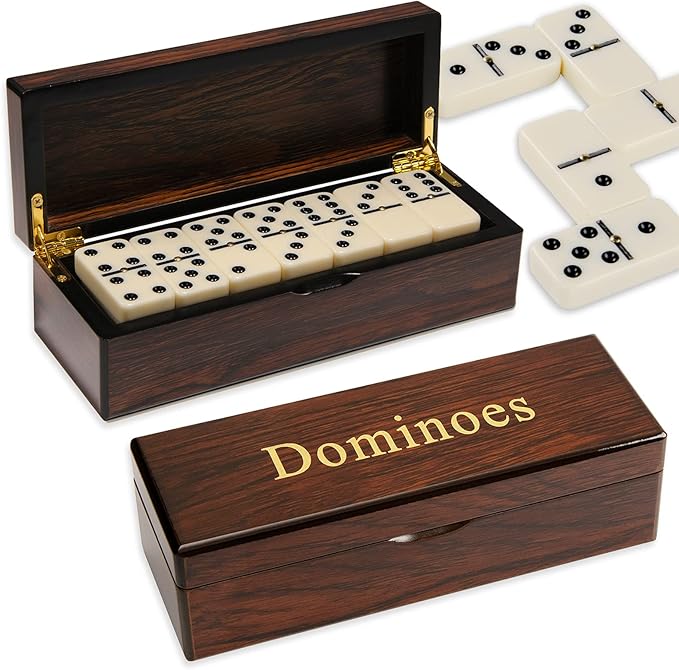 Double 6 Dominoes Gift Set 28 Tiles with Spinner in Wooden Box